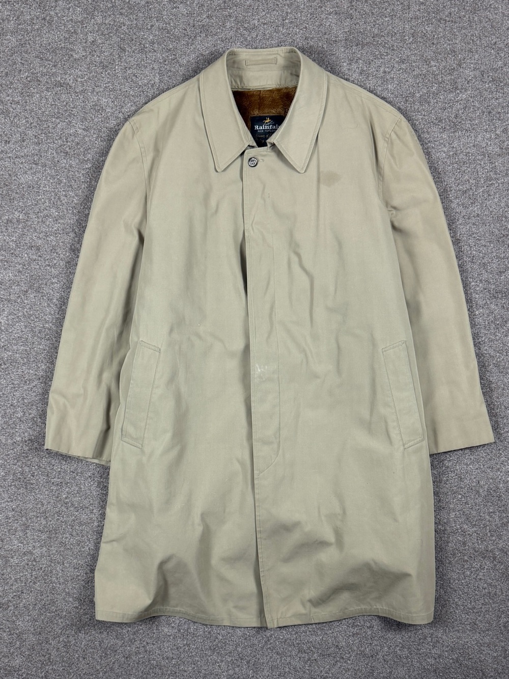 Vintage Rainfair Tan Long Rain Trench Coat Men’s XXL Faux Fur Removable Liner